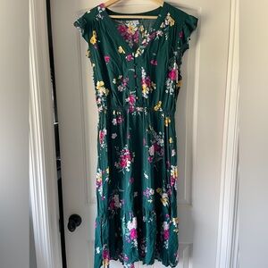 Old Navy Floral Emerald Green Cotton Midi Dress